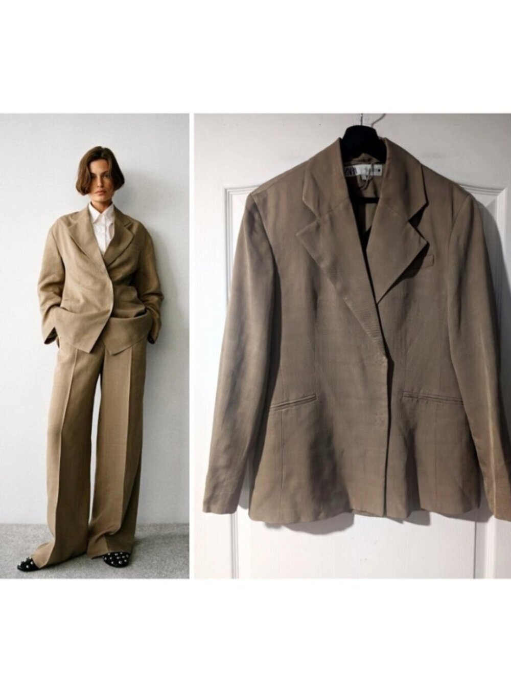 NEW Zara | Tailored Flowing Blazer In Camel